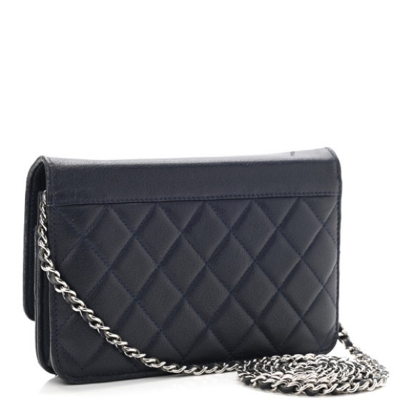 CHANEL Grained Calfskin Quilted CC Box Wallet On Chain WOC Navy - Picture 3 of 13